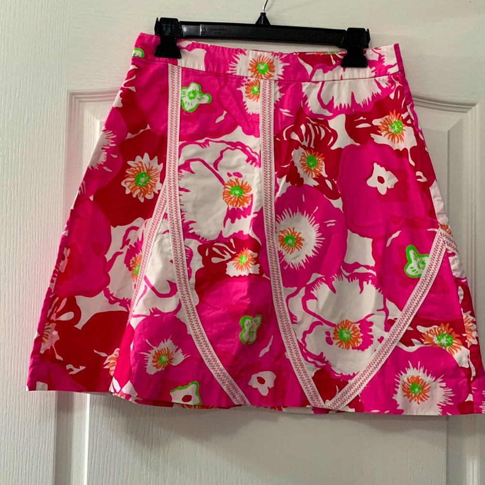 Lilly Pulitzer 100% Cotton Pink Floral Pattern Skirt
